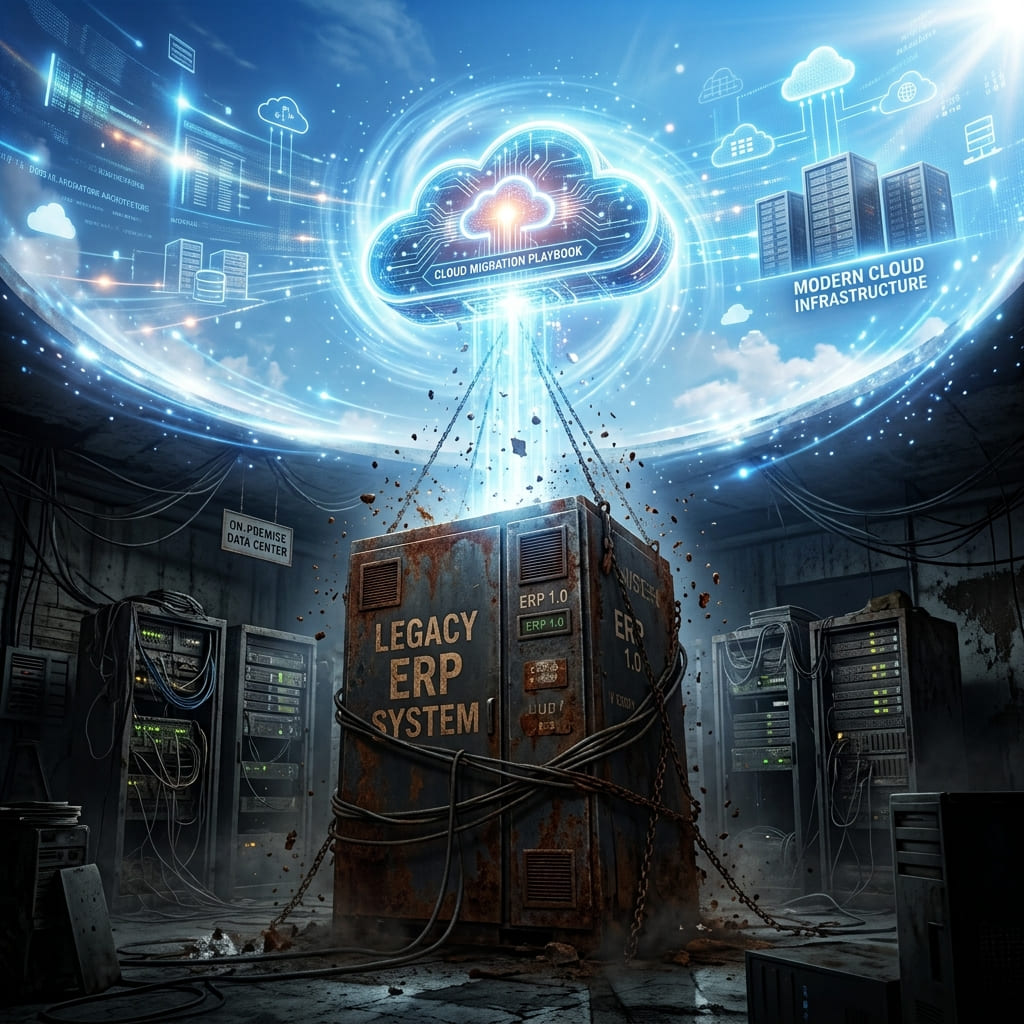 Concept art representing a cloud migration playbook