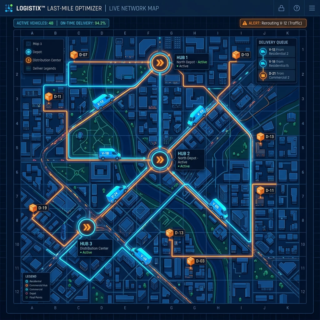 Concept art depicting last-mile logistics software design